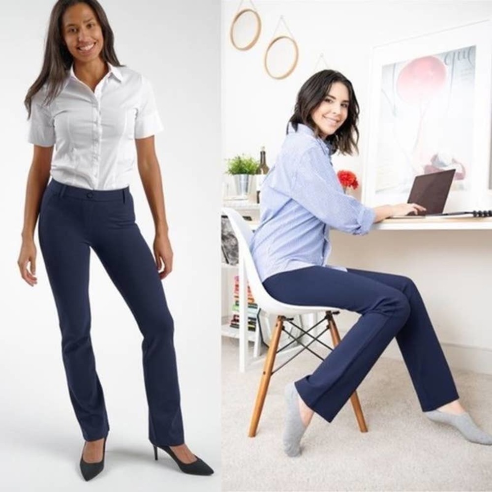 Betabrand Pants Medium Petite Navy Blue Straight Leg Trousers Preppy